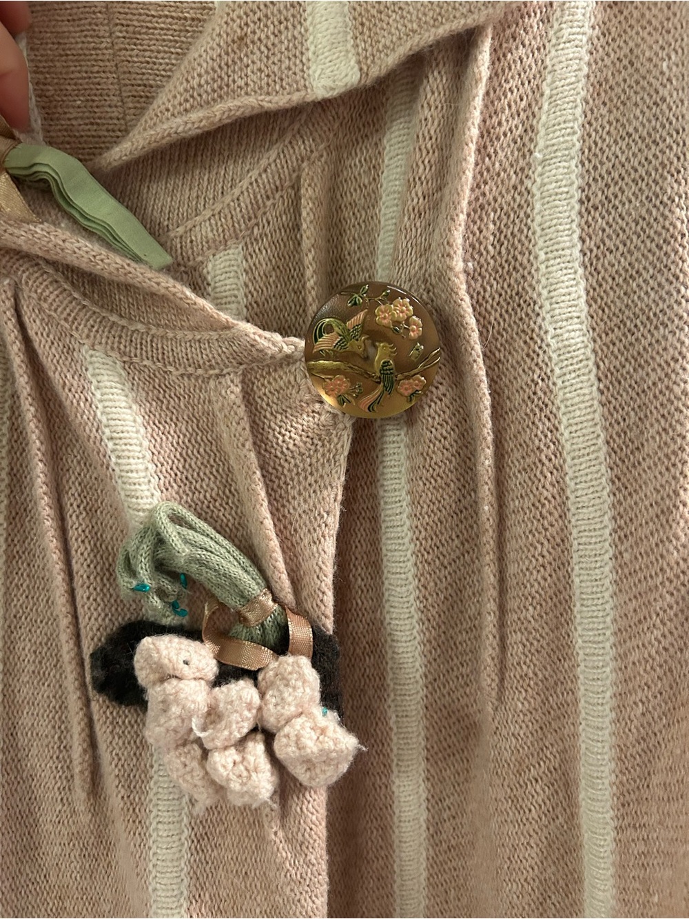 Women’s Pink Stripe Hooded Cardigan with Floral Accents - Picture 3 of 4